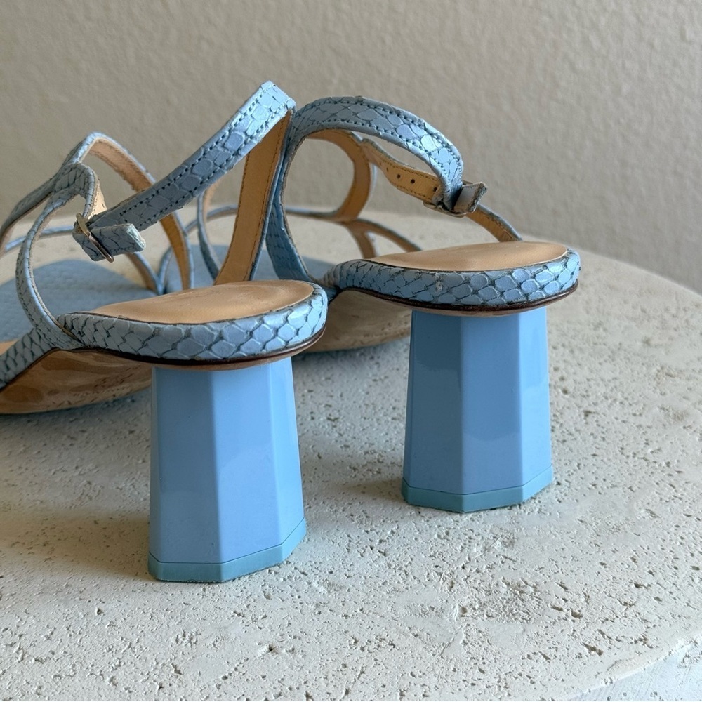 BY FAR Brigette pastel blue leather snake print sandals, size 36. - Picture 5 of 9